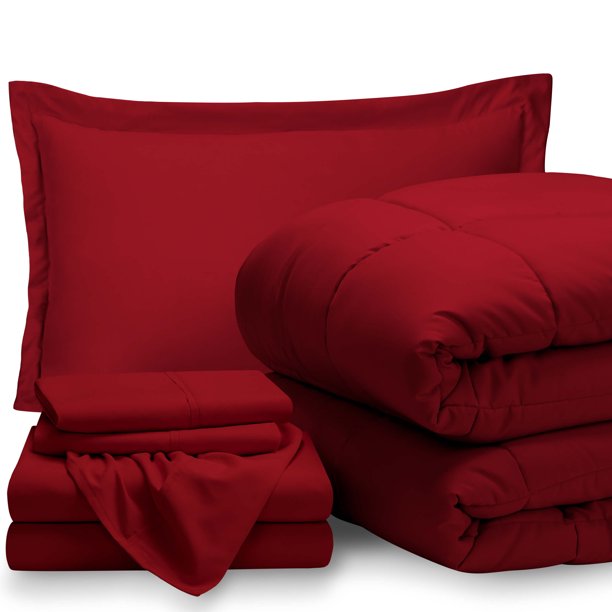 Bare Home 5Piece BedInABag Twin XL Set Red, Sheet Set