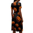 thumbnail image 5 of Womens Halloween Dress Pumpkin V Neck Bat Casual Wedding Guest Dress Skeleton Short Sleeve Funny Wrap Dresses 2XL, 5 of 5