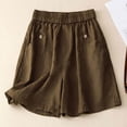 thumbnail image 4 of Y-Sunset Women's Linen Blend Shorts, Elastic High Waisted Wide Leg Bermuda Shorts with Pockets, Casual Summer Beach Shorts for Everyday Wear(Coffee/XXL), 4 of 5