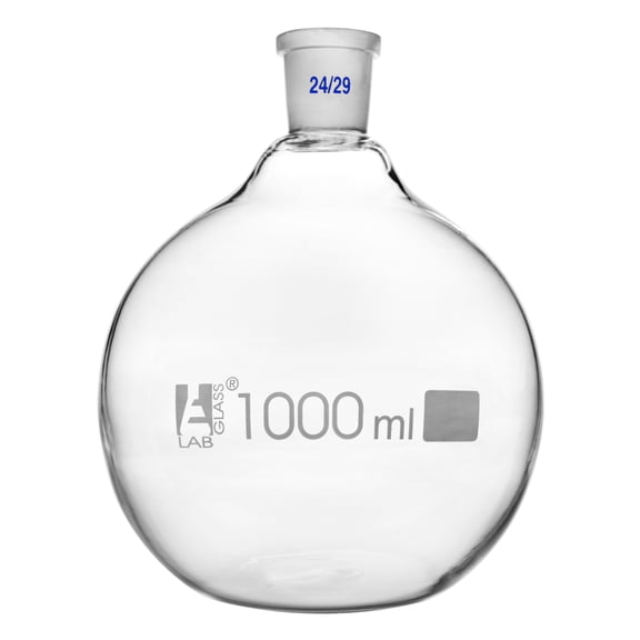 Boiling Flask with Joint, 1000ml - Socket Size 24/29 - Flat Bottom, Interchangeable Joint - Borosilicate Glass - Eisco Labs