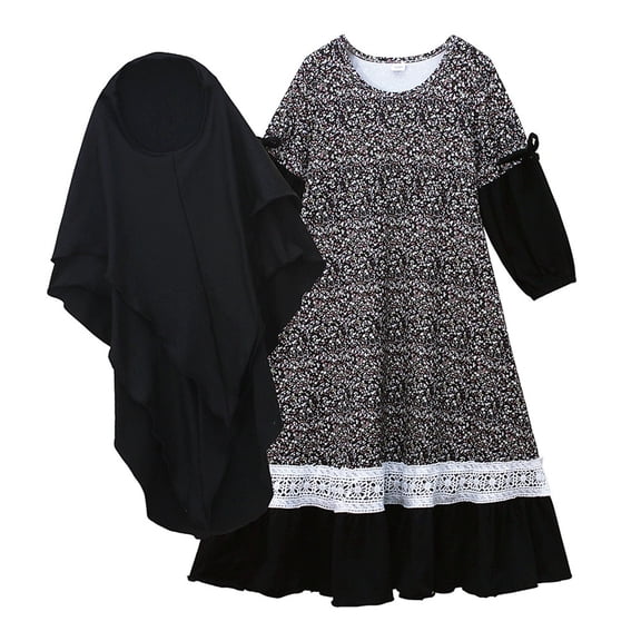 Girls Muslim Abaya Dress Long Sleeve Floral Prayer Dress with Hijab Long Sleeve Kaftan Dress Size 0-10 Years