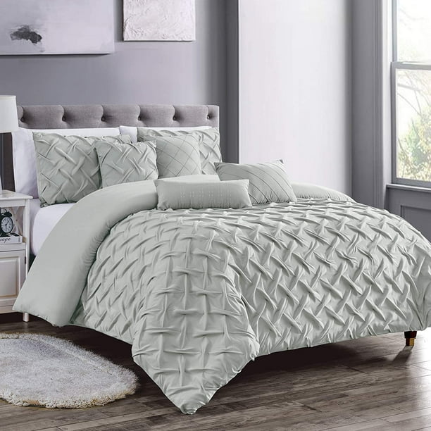 Sapphire Home Luxury 7 Piece King/CalKing Comforter Set w Shams Cushions, Unique Pinch Pleat