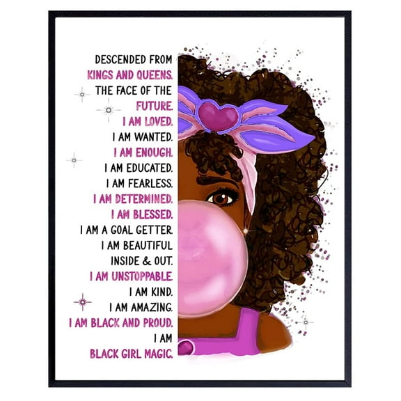 AVOI African American Girl Wall Art-Black Art-Inspirational Positive Quotes Wall Decor-Pink Little Girls Bedroom Decor-Toddler Girls Room Decor-Black Girl Magic Unframe: 8x10inch(20x25cm)