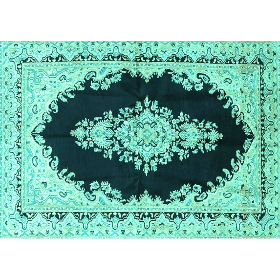 Ahgly Company Indoor Rectangle Medallion Turquoise Blue Traditional Area Rugs, 5' x 8'