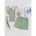thumbnail image 2 of Suealasg Kids Boy Beach Shorts Set 6M 1T 2T 3T 4T Short Sleeve Contrast Color Shirt Tops and Elastic Waist Shorts 2Pcs Summer Causal Clothing for Toddler Baby Boy, 2 of 8
