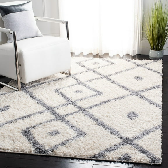 SAFAVIEH Venus Avaline Abstract Geometric Shag Runner Rug, Ivory/Grey, 2'2" x 8'
