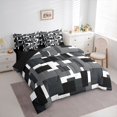 thumbnail image 2 of Castle Fairy Minimalism Block Shape Queen Bedding 7pcs,Mid Century Square Motif Bedding Comforter Set Queen,Black Gray White,Reversible, 2 of 7