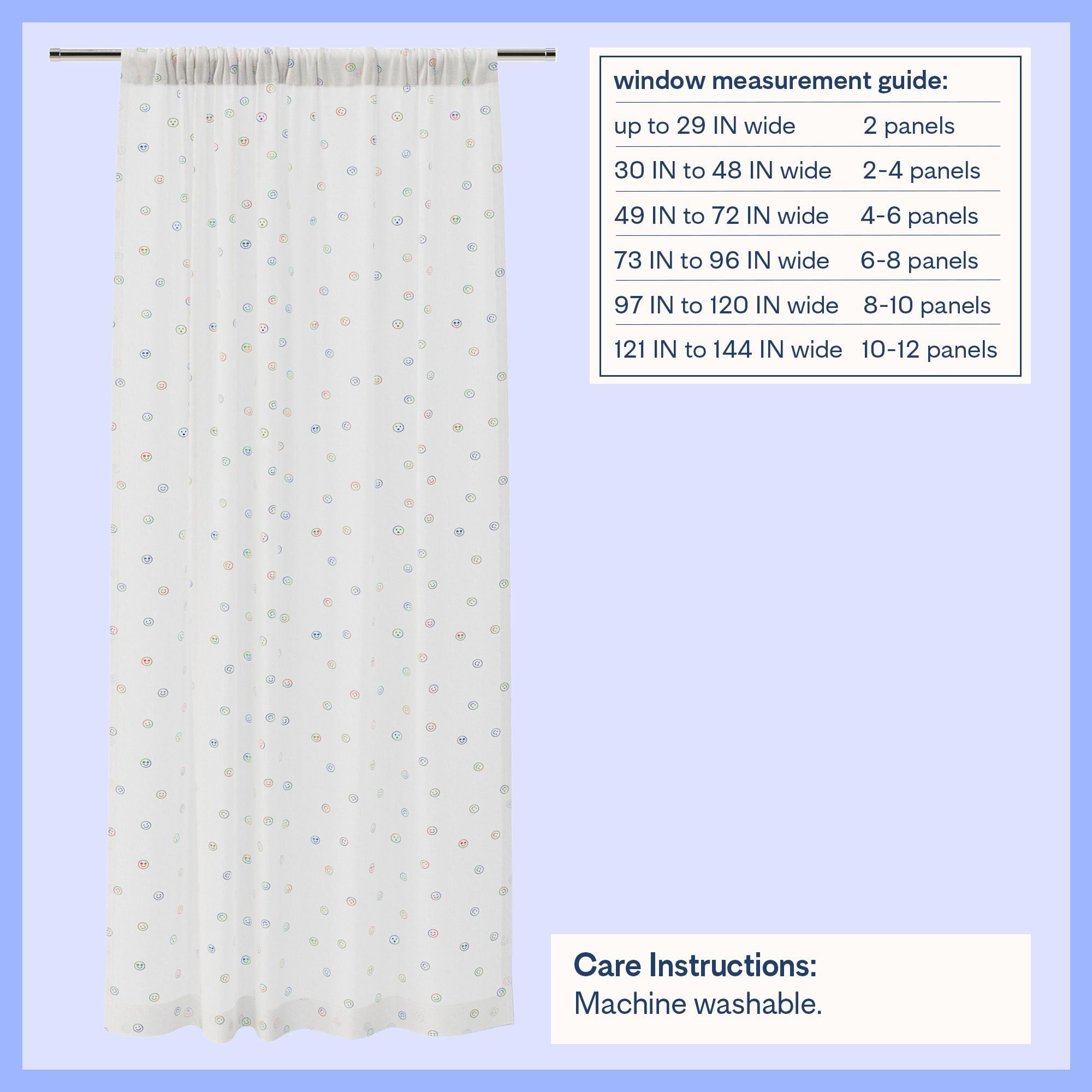Mainstays Kids White and Multicolor Emoji Sheer Single Panel Curtain, 38" W x 63" L