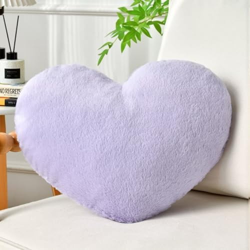 Heart Pillow Purple Throw Pillows Decorative Pillows for Bed Couch Cute Faux Rabbit Fur Small Pillow for Women Valentine Anniversary Fall Halloween Christmas Home Decor (Medium, 20"x15")