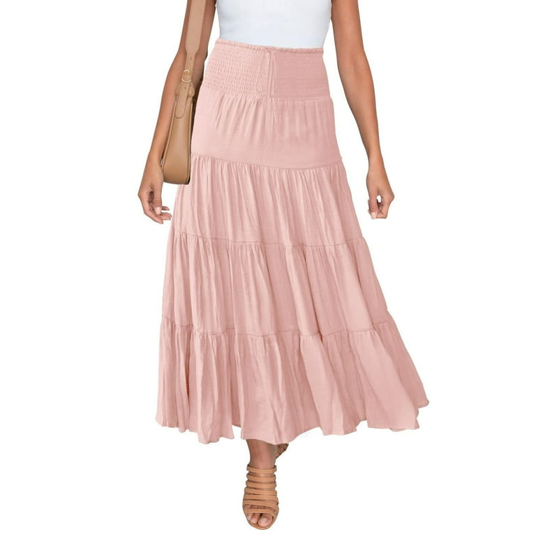 Midi Skirts For Women With Slit Summer Elastic High Waist Boho Maxi Casual Drawstring A Line Long Maxi Skirts For Women Petite Walmart