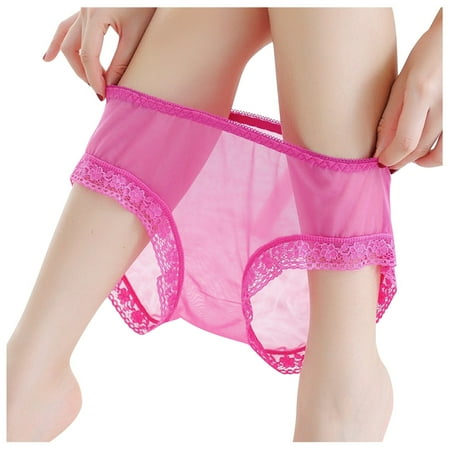 Yuhangmm Women s Low Middle Waist Transparent Mesh Underwear Solid Lace Underwear Snap Crotch Lingerie plus