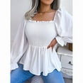 thumbnail image 4 of ZOELNIC Women's Peplum Tops Square Neck Ruffle Trim Long Sleeve Blouse Smocked Top Dressy Casual Shirts, XL, 4 of 7