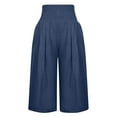 thumbnail image 4 of Gomelly Ladies Palazzo Pant High Waist Bottoms Baggy Capri Pants Women Lounge Beach Trousers Wide Leg Navy Blue XL, 4 of 7