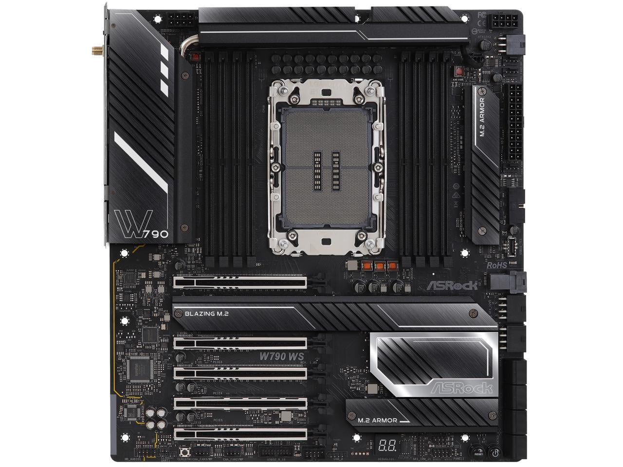 ASRock W790 WS Intel® W790 (LGA 4677) CEB workstation Extended ATX Motherboard 4 PCIe 5.0 x16, Dual Marvell AQUANTIA® 10 GbE and Intel® i225LM 2.5 GbE LAN, 2 USB4 Thunderbolt™ 4 Type-C