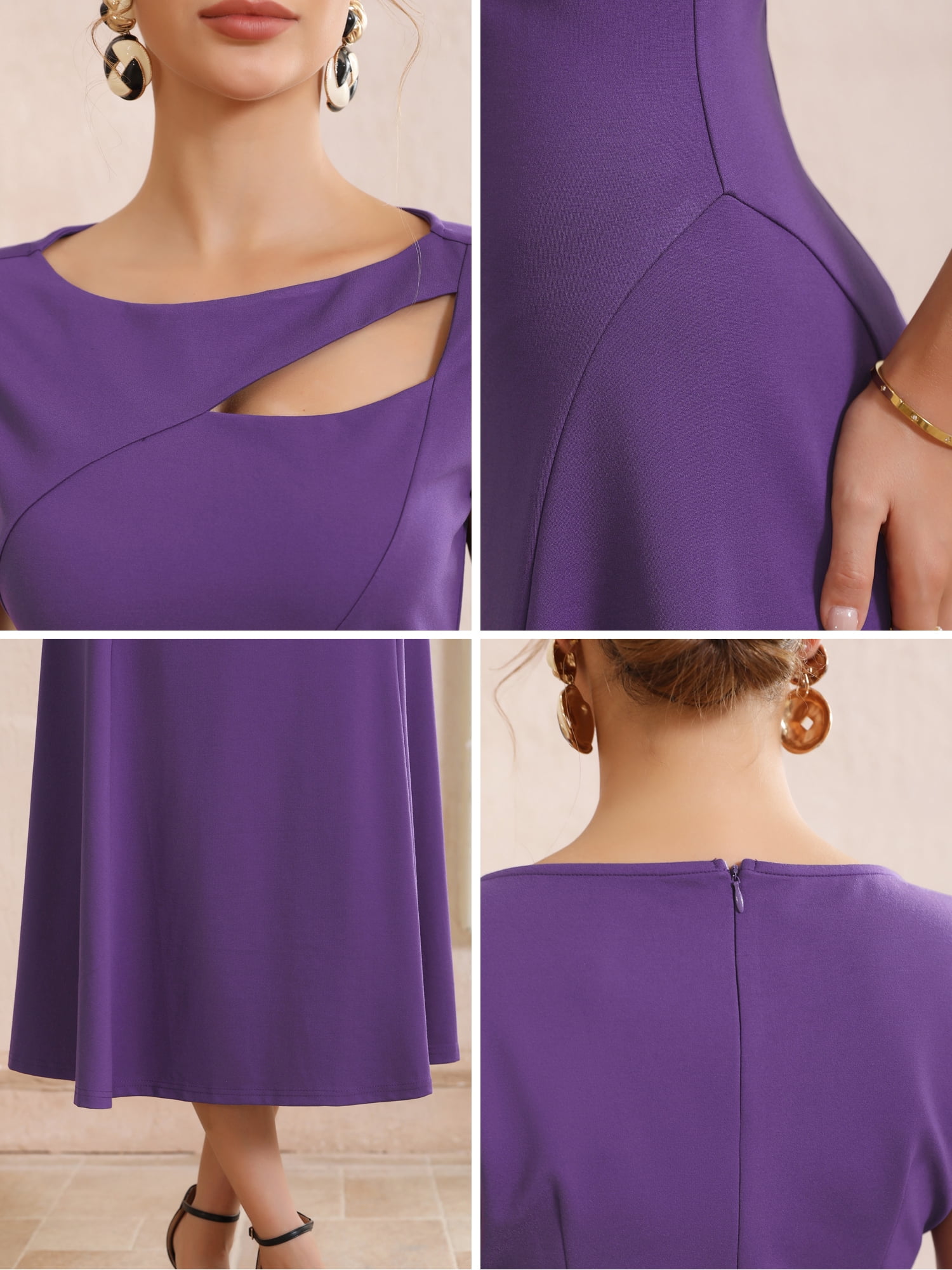 DARING DIVA Women's Keyhole Neck Cut Out Sleeveless Flared Dresses S Purple