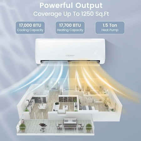 Costway 18,000 BTU Mini Split Air Conditioner AC Unit with Heat Pump & Remote Control - White