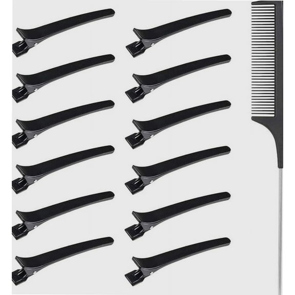 12PCS Hair Clips, Hair Sectioning Clips for Women with 1 PCS Tail comb, Professional Hair Separating Clips for Styling, Hairdressing Curl Clip, Hair Salon Barbers Use Tools, Black