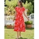 thumbnail image 5 of Vestido Zeagoo 2025 para mujer, manga corta, estampado floral rojo, talla M, 5 of 6