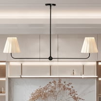 Classic Chandeliers with White Linen Shade, Metal Living Room Chandelier, Hanging Lights for Dining Area (Black)