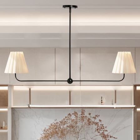 Classic Chandeliers with White Linen Shade, Metal Living Room Chandelier, Hanging Lights for Dining Area (Black)