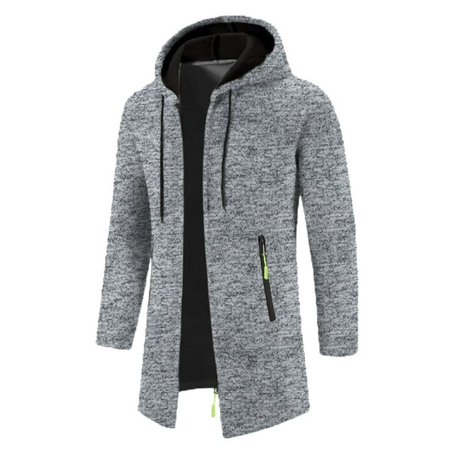 Men's Winter Sweater Coat - Thick High Neck Design, Solid Color Check Pattern Options, Long Sleeve Cardigan, Warm Knitted Fabric, Perfect for Cold Weather