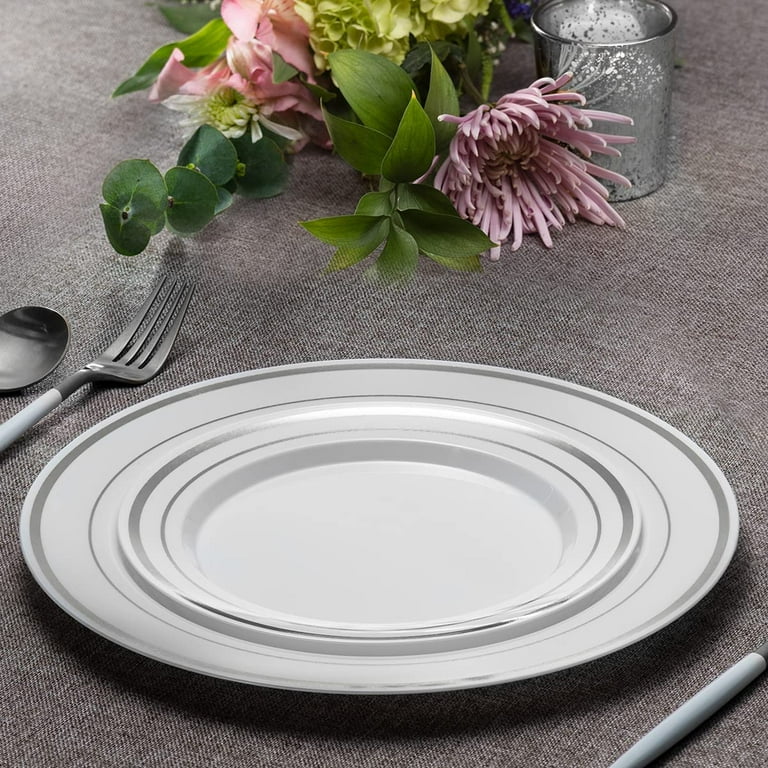 Comfy Package Fancy Plastic Plates Disposable Dinner Plates