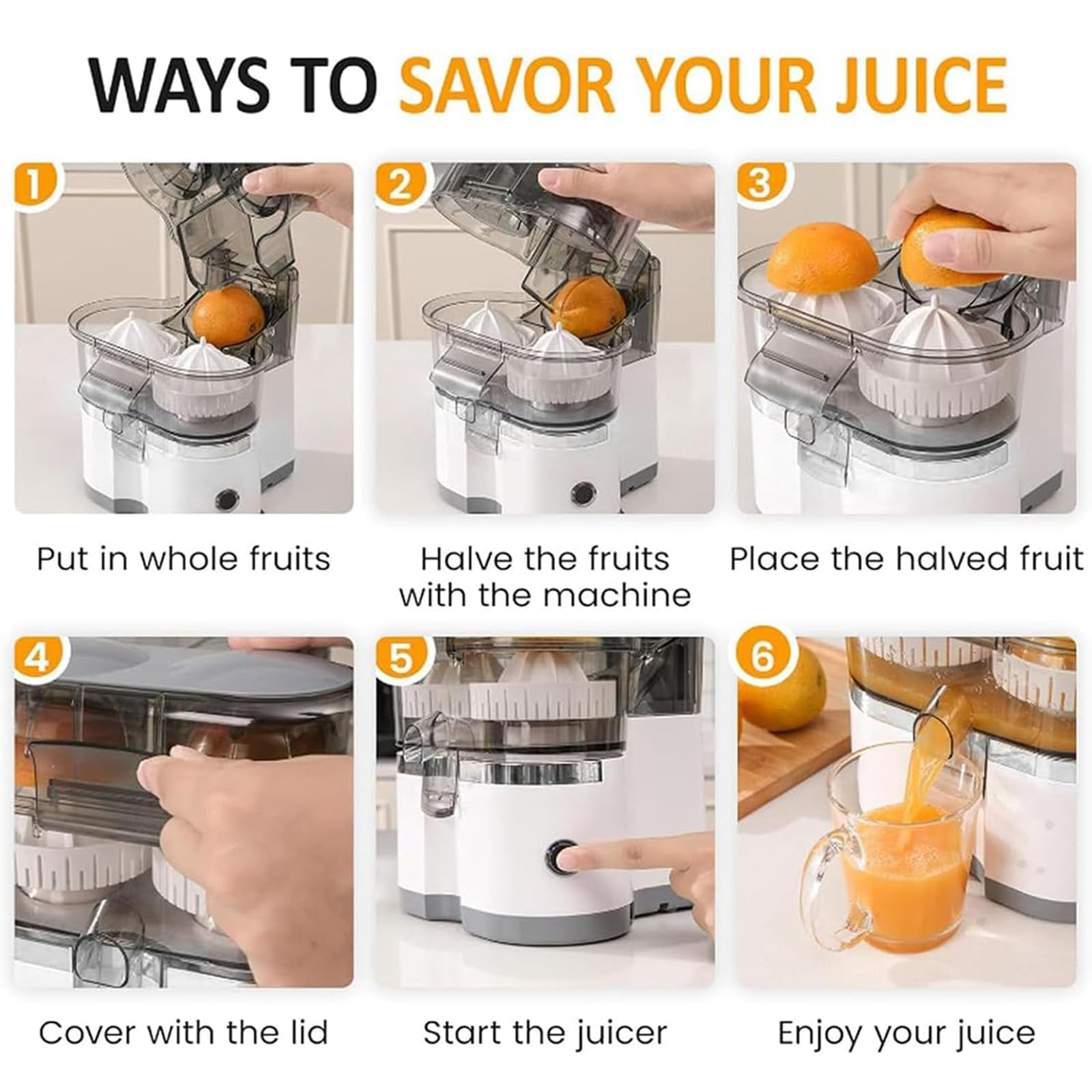 Dual-Head Automatic Citrus Juicer, 18000RPM Electric Lemon Squeezer, Electric Orange Juicer Machine with Built-in Cutter and Cleaning Brush, 1-Button Orange Lemon Lime Squeezer for Kitchen