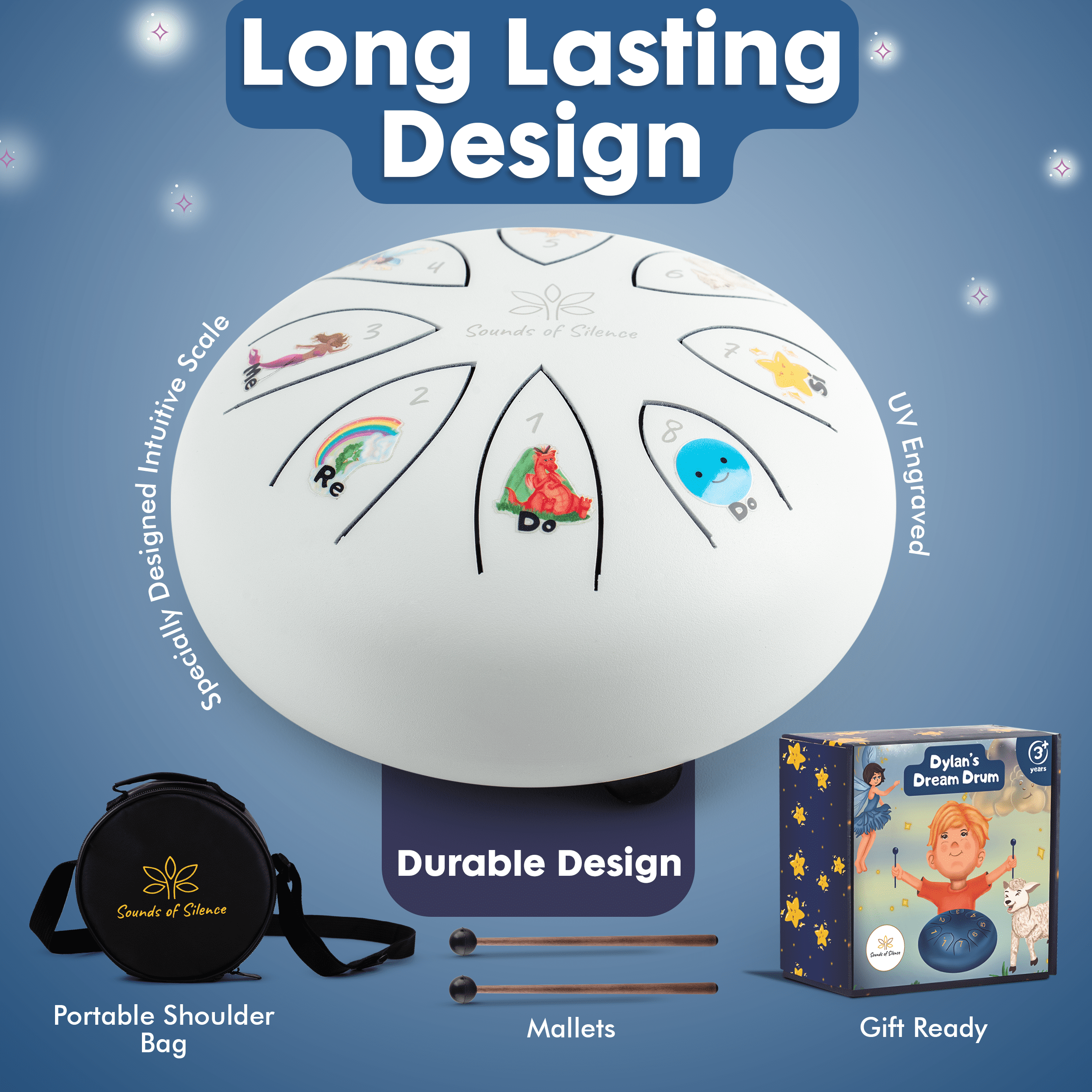 Sounds of Silence Steel Tongue Drum for Kids with Songbook, Bedtime Storybook and Carry Bag 6 inch 8 Notes