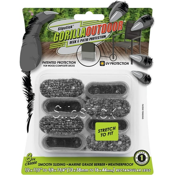 Slipstick GorillaOutdoor Berber Furniture Feet Pads with Clear Sleeve Sock (16 Pack) Weatherproof Outdoor Furniture Sliders for Medium Rectangular Legs