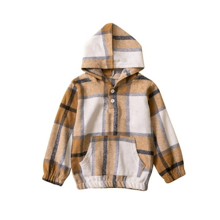 

Fsqjgq Plush Pullover Girls Toddler Boys Girls Long Sleeve Plaid Prints Hooded Pullover T Shirt Sweatshirt Tops with Pocket Girls Size 14 16 Sweatshirt Cotton Blend Khaki 90