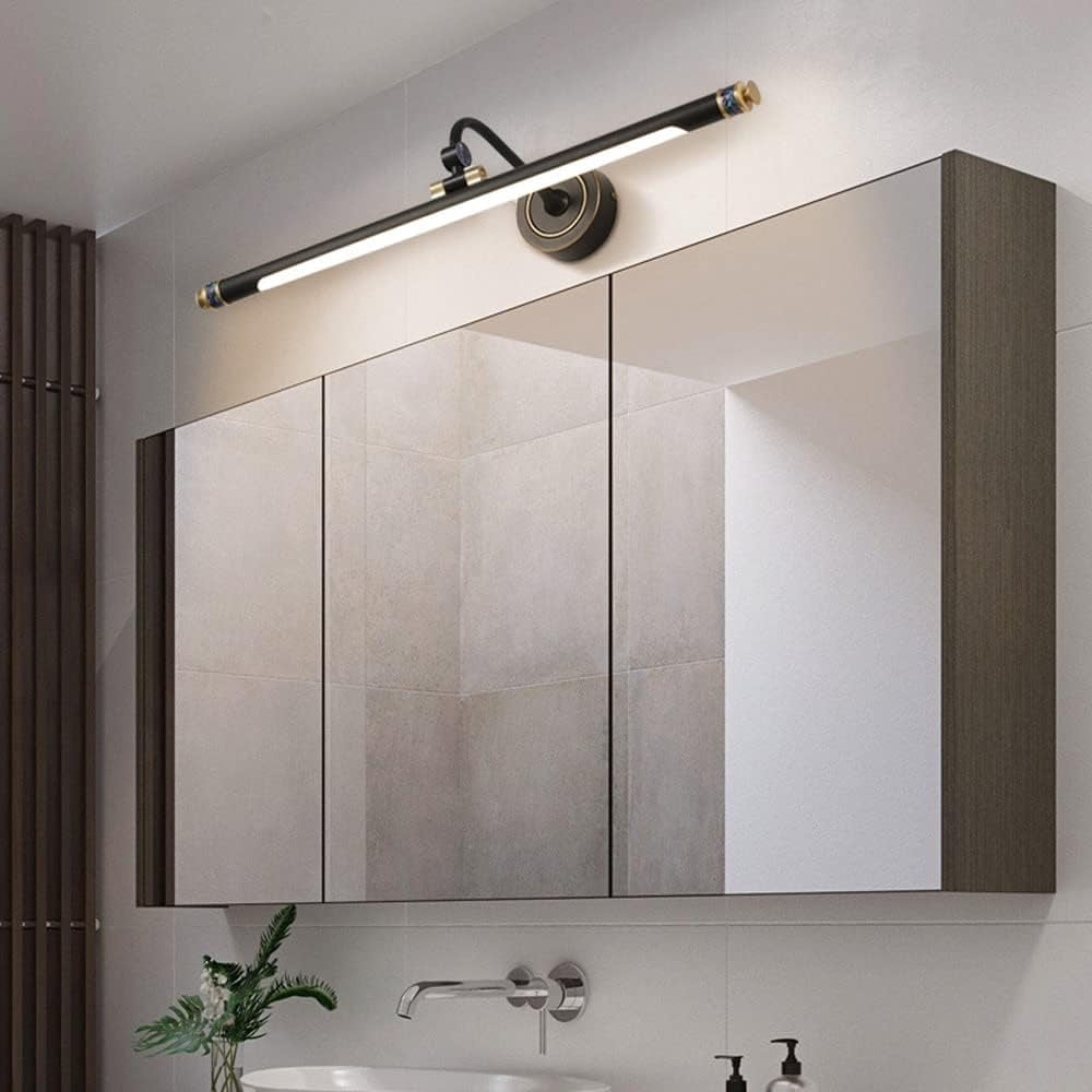 Copper Vanity Wall Lamp LED Bathroom Mirror Light Bar, Adjustable Bath Mirror Front Lighting Fixture Rotatable Vanity Mirror Lights for Washroom Bath Dressing Table