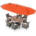 thumbnail image 2 of Costway 8 PCS Outdoor Wicker Dining Furniture & Double-Sided Umbrella with Solar LED Lights Orange + Mix Gray, 2 of 6