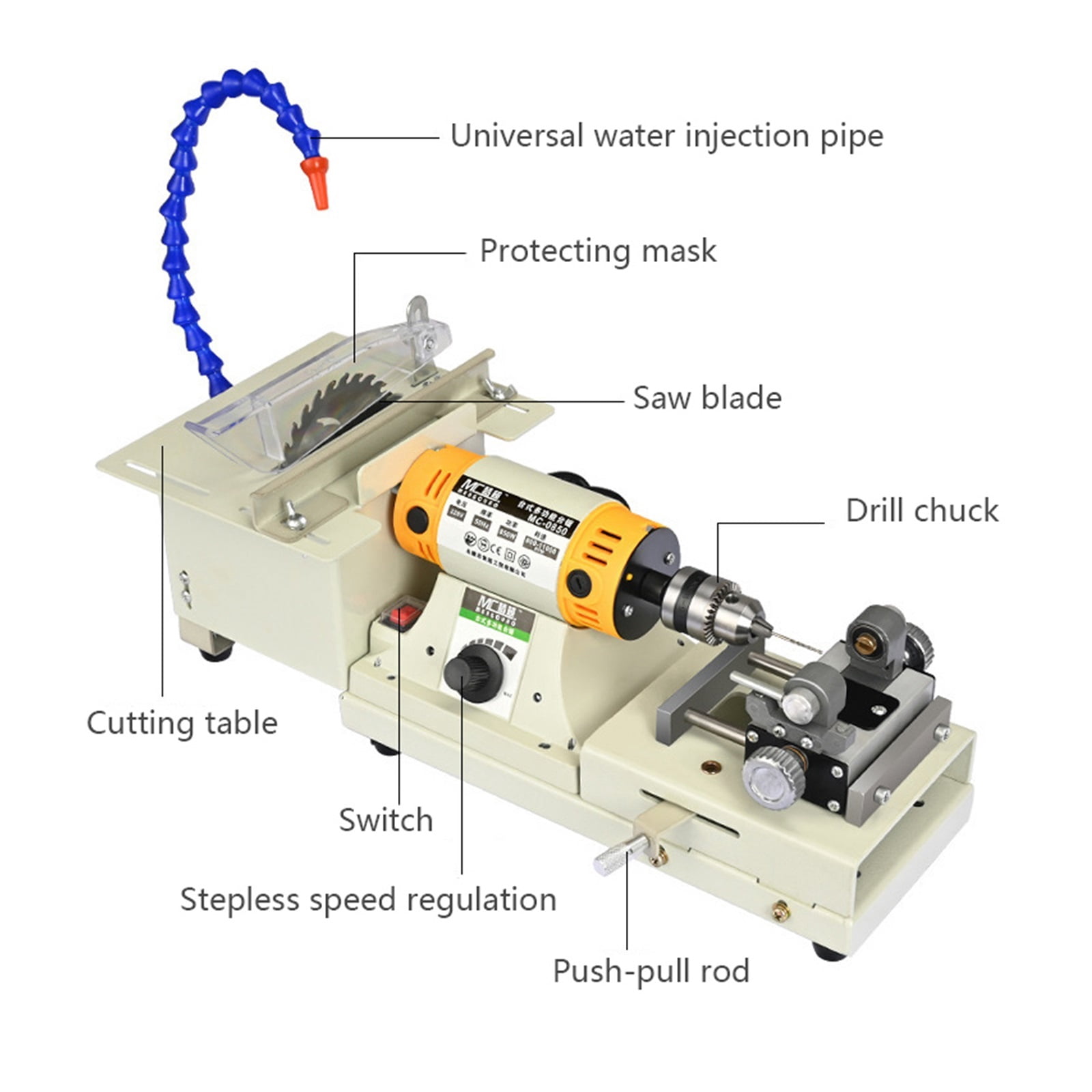 850W Jade Polishing Machine 5 IN 1 Mini Table Saw Desktop Polishing Machine DIY Woodworking Jewelry Bench Grinder Polisher