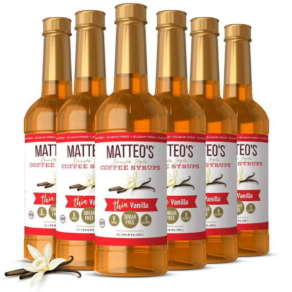 Matteo's Sugar Free Coffee Syrup, Vanilla (1L bottle, 6-pack)