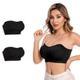thumbnail image 2 of VISALY Women's 2Pack Strapless Bandeau Bralette Summer Strapless Padded Wireless Supportive Seamless Tube Top Bra Anti-Slip Plus Size Seamless Wireless Padded Bra Stretch Sleep Tube Top Black Xs, 2 of 8