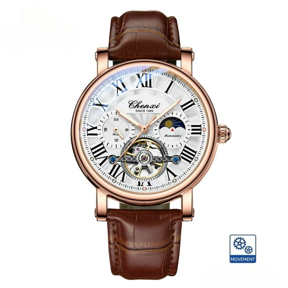 EXPLOJOY Men's Automatic Tourbillon Watch – Hollow Dial, Waterproof Leather Strap, and Luminous Display