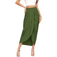 thumbnail image 6 of Women's Asymmetrical Midi Skirt, High Waist Draped Casual Skirt with Wrap Waist, Solid Color Elastic Waist Maxi Skirt for Daily Wear, Spring, Summer and Autumn Green M, 6 of 8