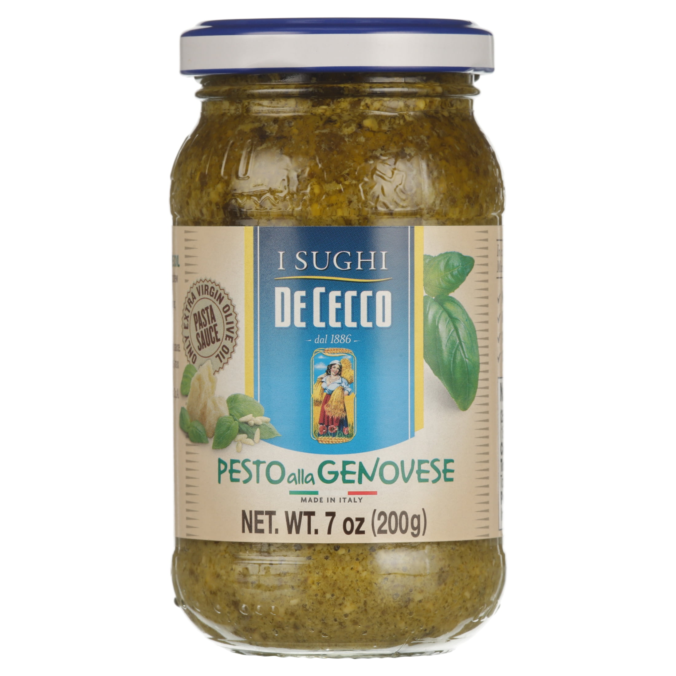 De Cecco Pesto Alla Genovese Pasta Sauce with Extra Virgin Olive Oil, 7 oz Jar (Ready-to-Use)