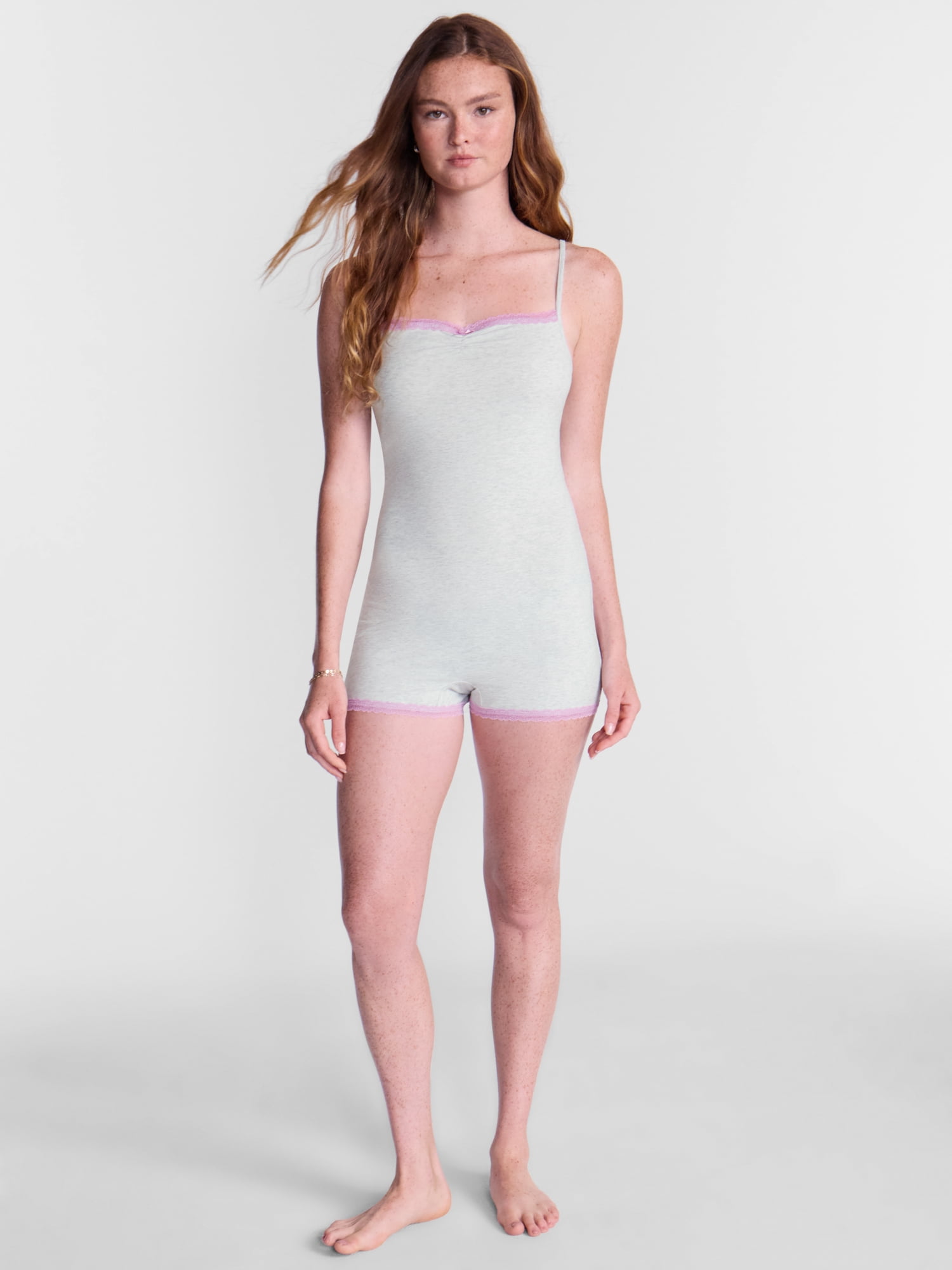 No Boundaries Cotton Blend Jersey Lace Sleep One Piece, Women’s XXS-3X