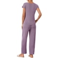 thumbnail image 3 of Conjunto de pijama de modal de manga corta para mujer INSPIRE CHIC, 2 piezas, ropa de casa, pantalones largos, sudadera, morado, 3 of 6