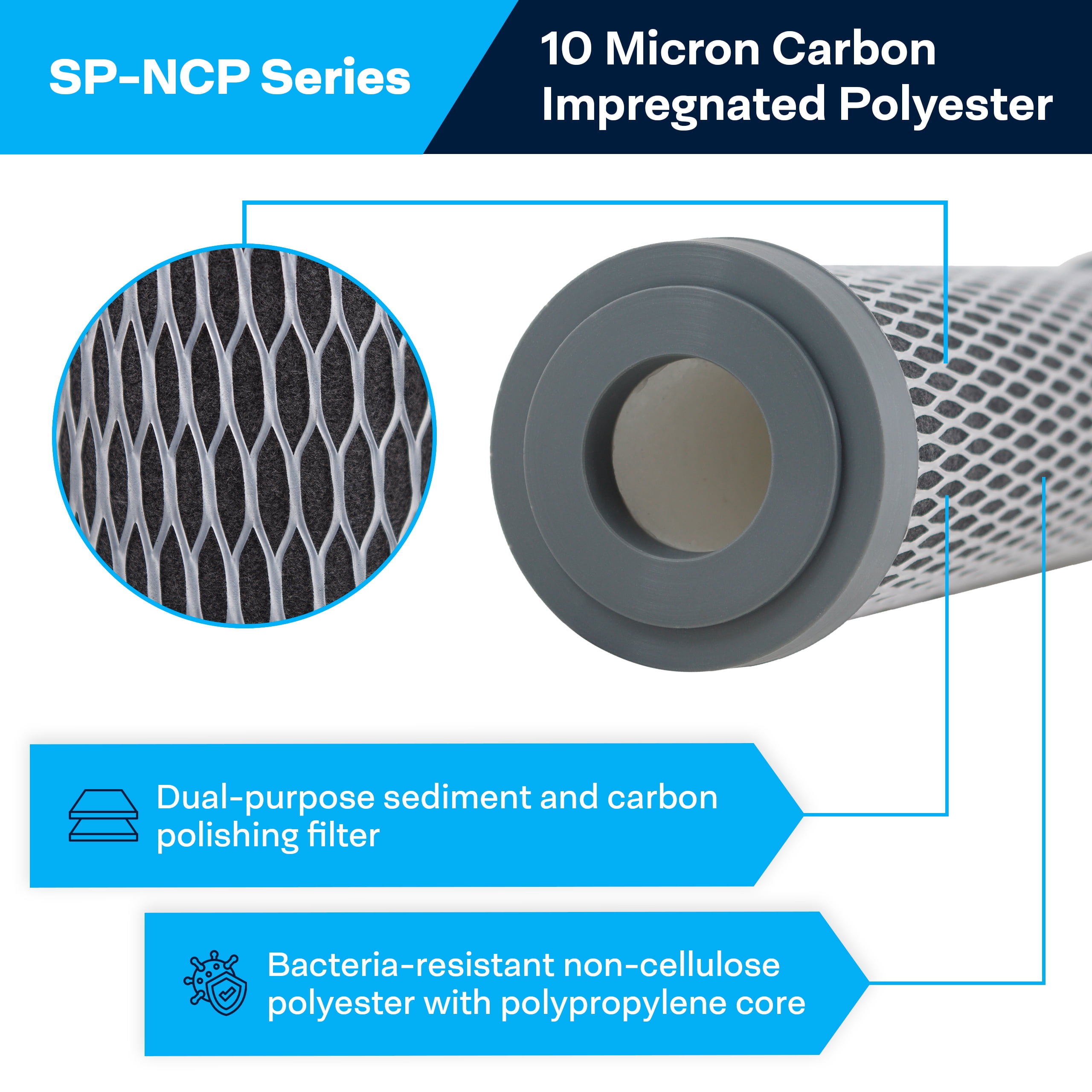 SpiroPure SP-NCP-10 10x2.5 10 Micron Dual Purpose Sediment and Carbon Water Filter Cartridge NCP-10 155367-43 (Case of 24)