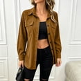 thumbnail image 5 of Ynynloco Women's Corduroy Button Down Shirts Boyfriend Long Sleeve Oversized Blouses Tops, 5 of 7
