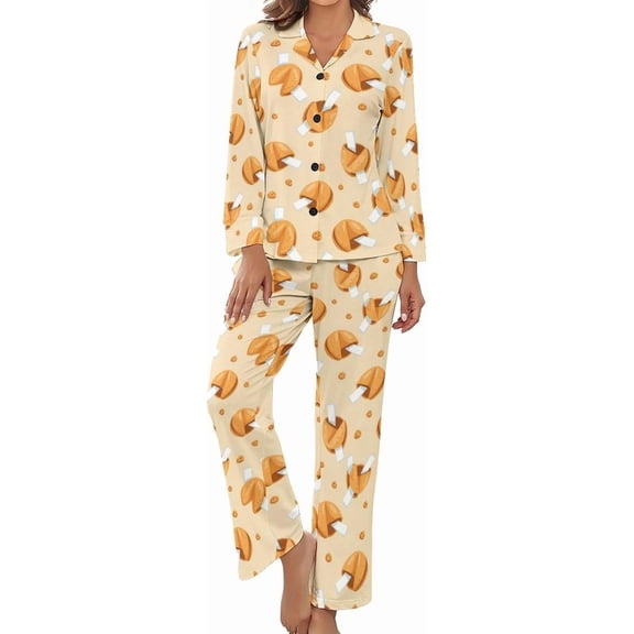 Top-kevin Pajama Sets for Womens Cute Cookies Pattern Loose Button Down Long Sleeve Shirts And Pants Set