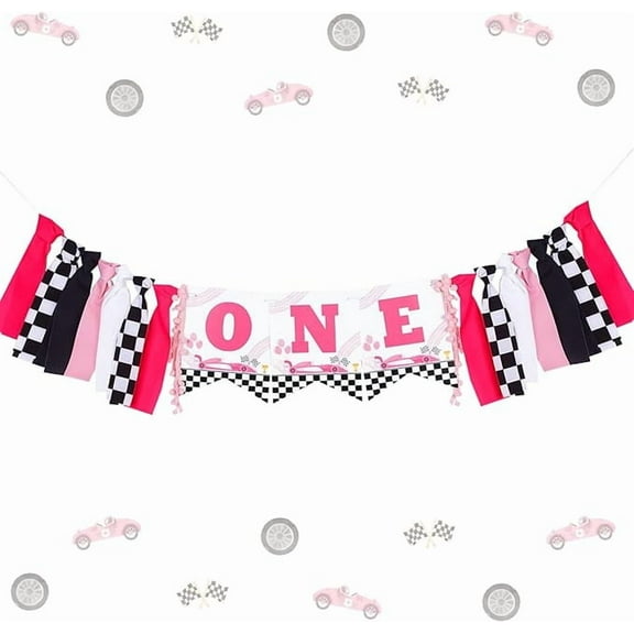 Fast One High Chair Banner Race Car Theme Birthday Decoration Girl Pink 1st Birthday Party Supplies Vintage Racing Decorations