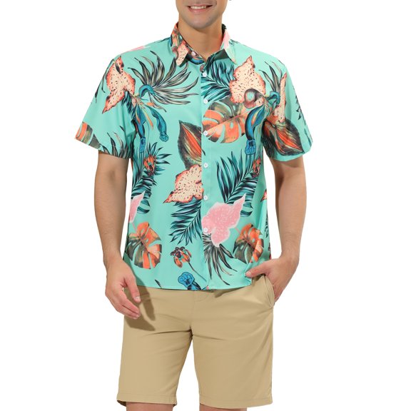 INSPIRE CHIC Men's Shirts Short Sleeve Floral Printed Button Front Beach Hawaiian Shirt 34 Mint Green