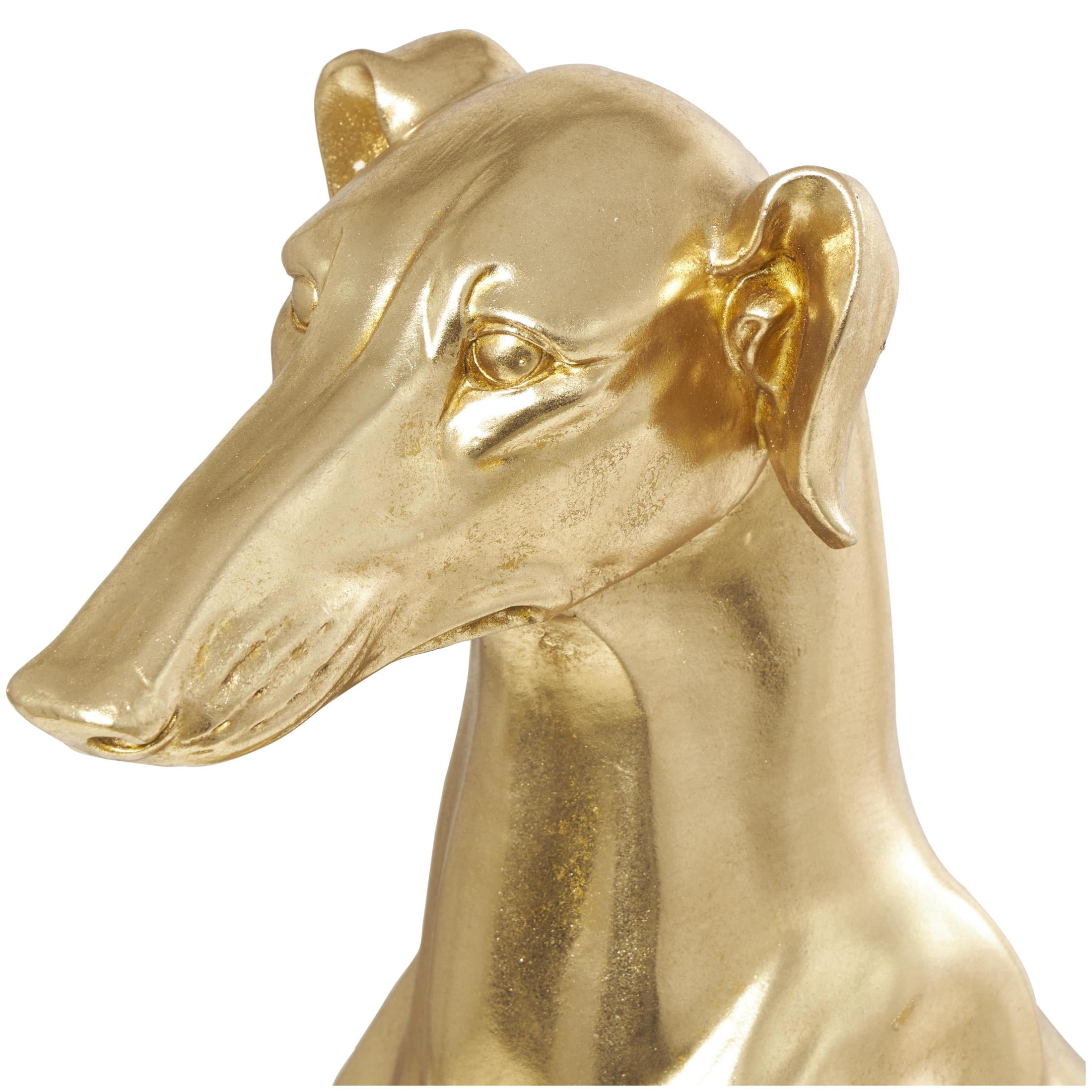 13" x 32" Gold Resin Sitting Greyhound Dog Sculpture, by DecMode