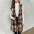 thumbnail image 2 of Htigea Womens Long Plaid Vest Fall Sleeveless Blazer Jackets Stylish Lapel Open Front Cardigan Coats Khaki S, 2 of 5