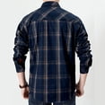 thumbnail image 3 of Camisas Vaqueras Para Hombre Camisa de manga larga a cuadros de otoño para hombre Camisa de carga de algodón de talla grande informal de negocios para hombres (Dark Blue, XXL), 3 of 5
