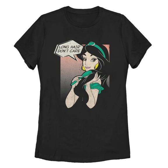 Women's Aladdin Jasmine Long Hair  Graphic Tee Black Small