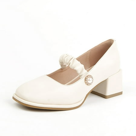 

Thick heel women s shoes retro Hepburn style women s single shoes wide fat feet large size women s shoes 41-43